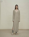 SWAYING 24 Autumn and Winter Vertical Striped V-Neck Structure Dress SW-SW24AW2L14-HUILV Gray Green